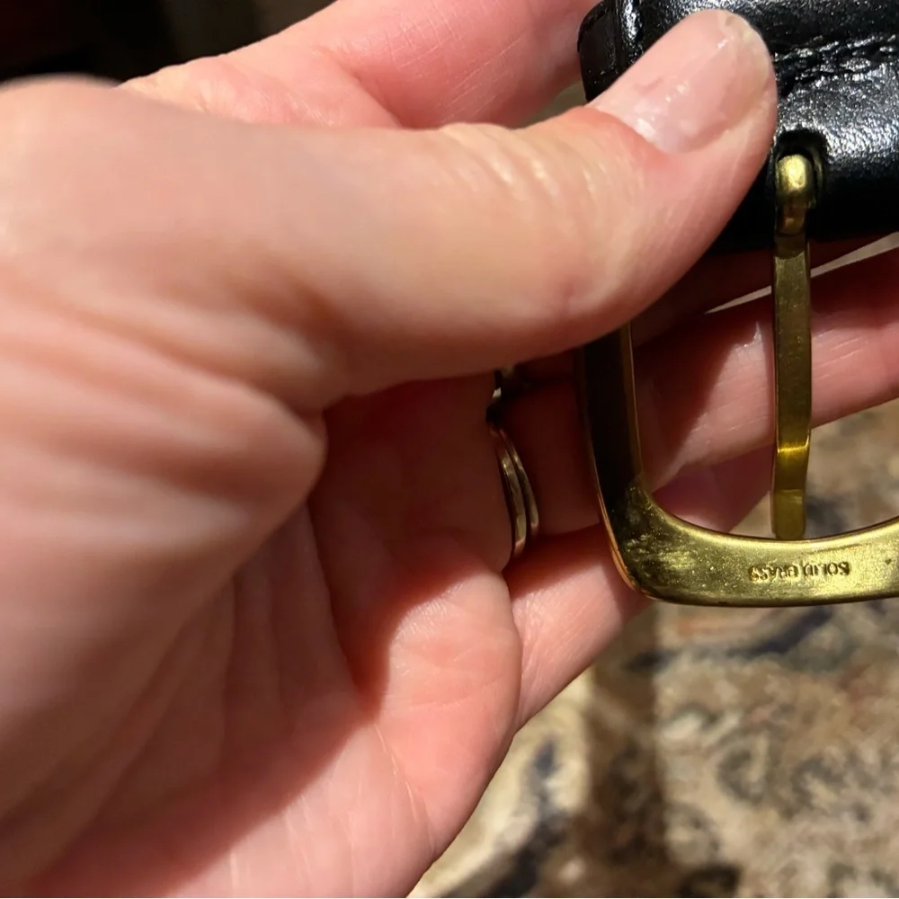 YSL Vintage Leather Belt Yves Saint Laurent VTG Black Size 36in 90cm Solid Brass
